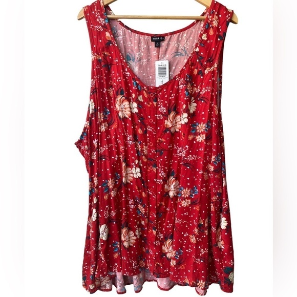 NWT Torrid Tank Sleeveless Floral Summer Red Top Size 5X - Picture 4 of 7